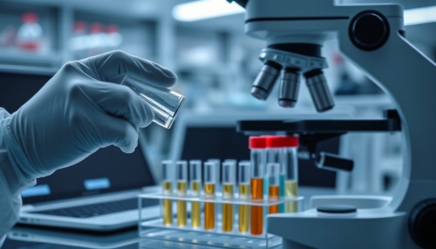 Researcher examining vial in lab setting for lot release assay services.