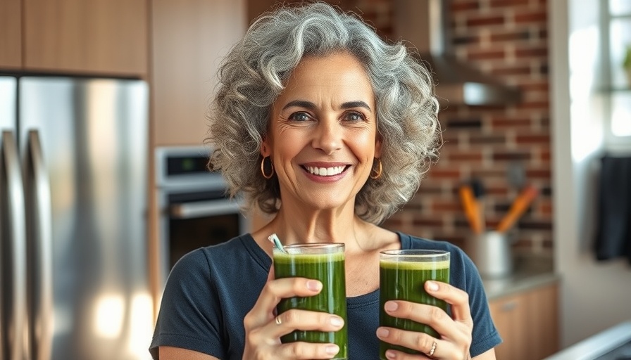 Confident mature woman in minimalistic kitchen drinking smoothie, minimalism and menopause.