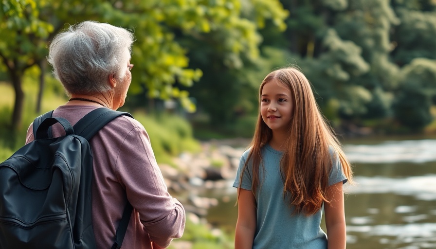 Living Authentically: Woman and girl enjoying a riverside talk.