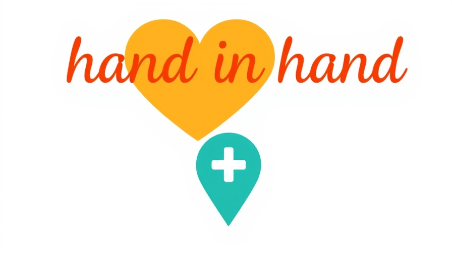 Graphic with hearts and medical marker for Los Angeles care package.