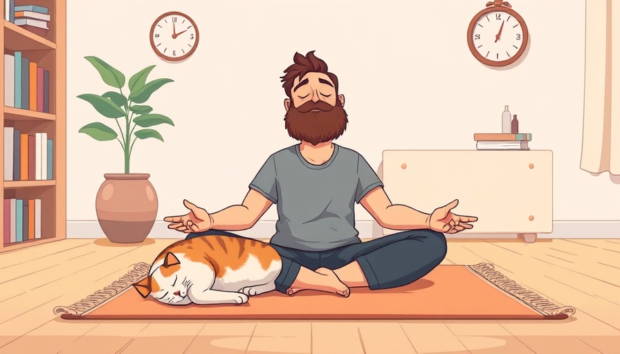 Cartoon man meditating with cat; Finding a Meditation Teacher in Denver.