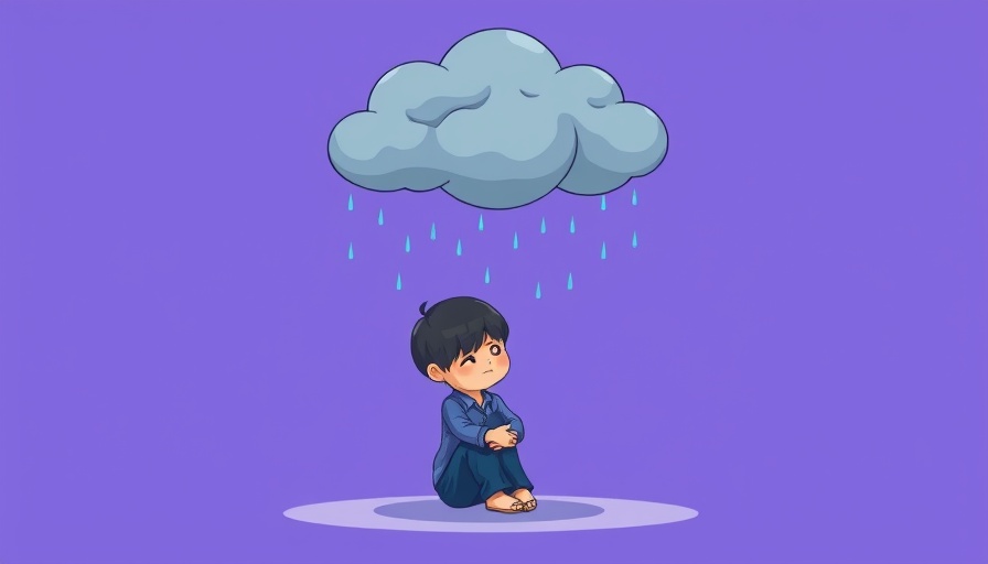 Overcoming loneliness in family life, cartoon illustration of a sad person under a raincloud.