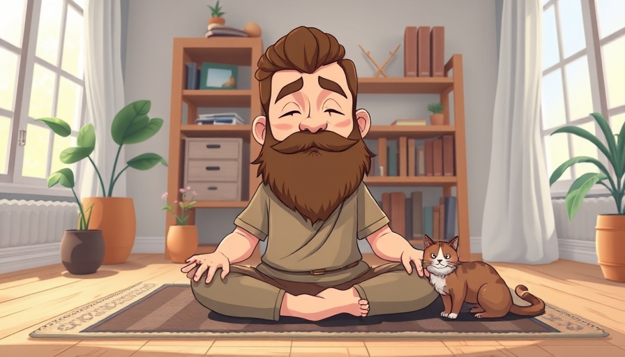 Meditation teacher practicing mindfulness indoors with cat