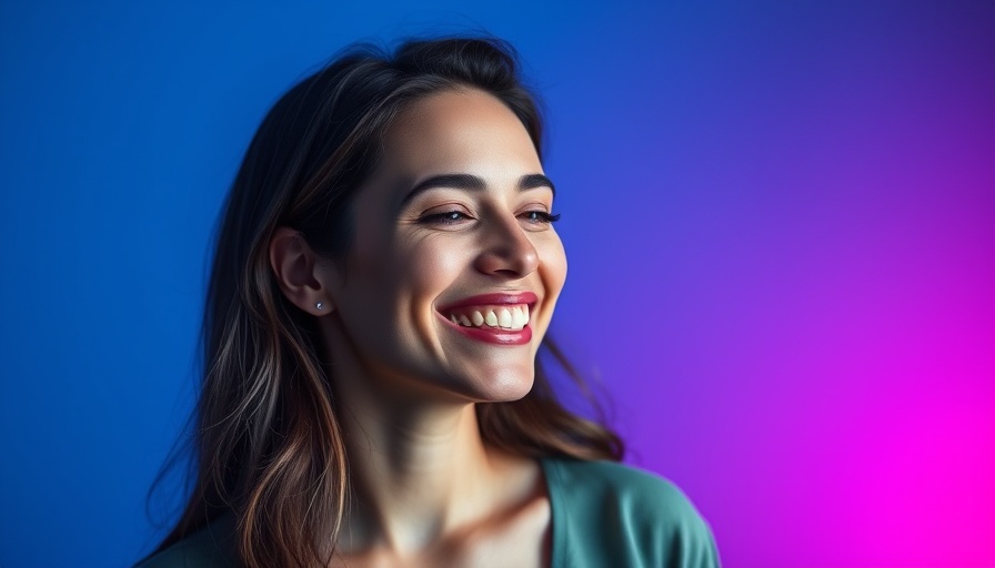 Meditation graphic featuring smiling woman in calm blue design.