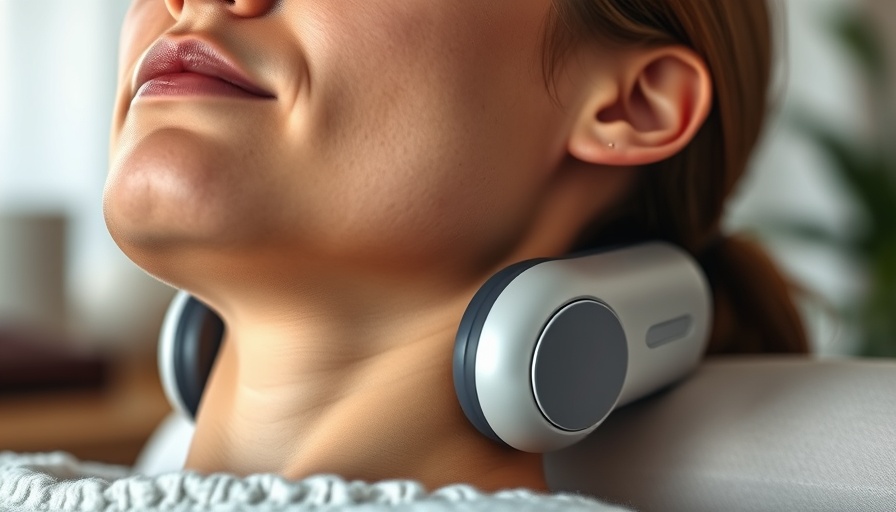 Person using neck massage device for neck pain relief treatment options.