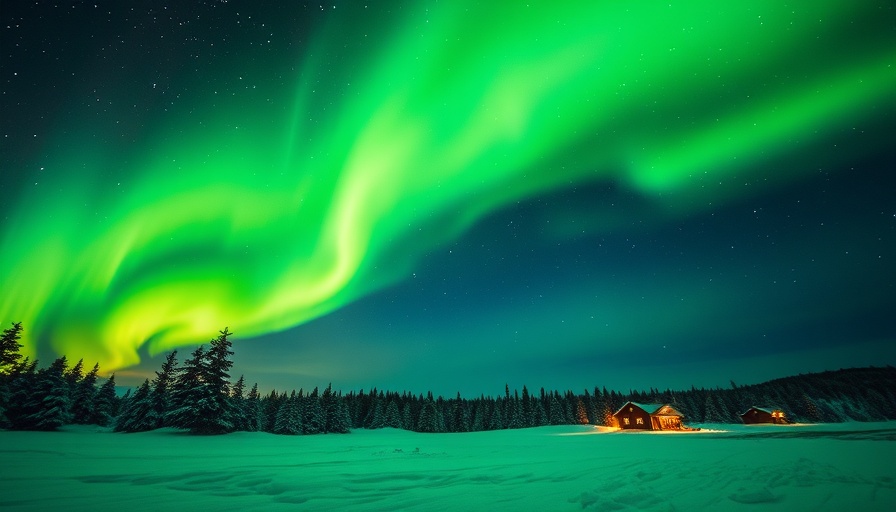 Aurora borealis over snowy landscape during domestic travel surge.