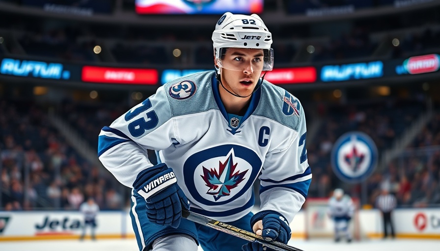 Winnipeg Jets player focused during playoffs lead on ice rink.