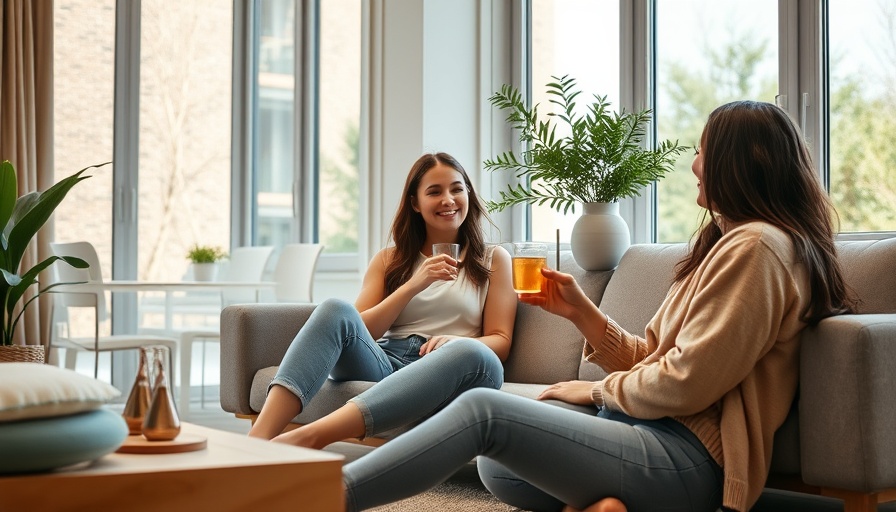 Two women enjoying a conversation in a modern living room.