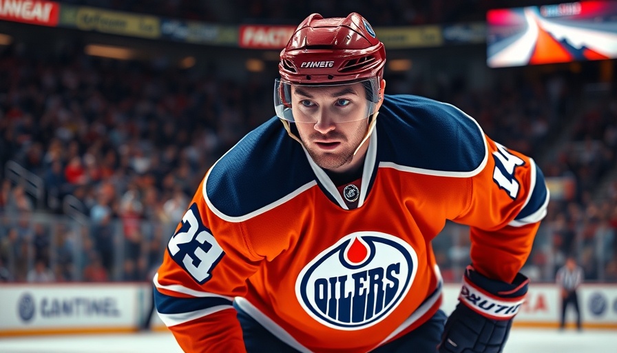 Focused Edmonton Oilers player preparing for face-off during playoff match.