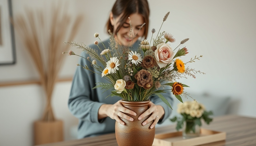 Woman arranging flowers in vase, May Bucket List Ideas indoors.
