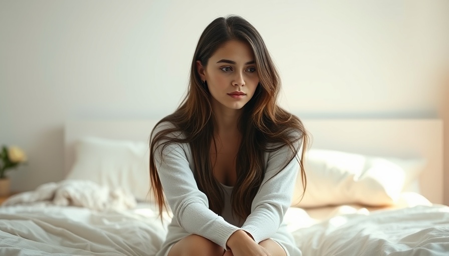 Young woman experiencing summer fatigue, sitting pensively on a cozy bed.