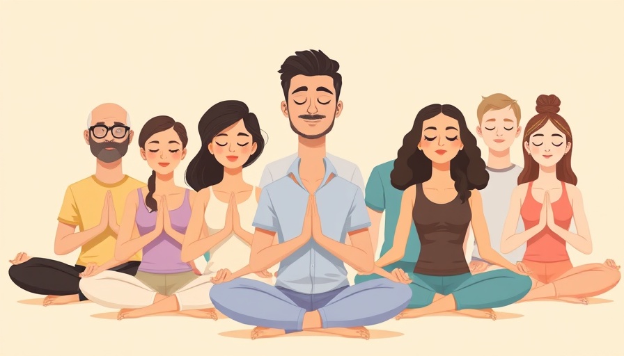 Diverse group cartoon practicing mindfulness meditation.