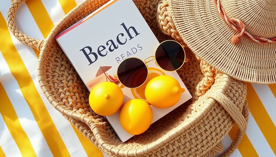 Woven bag and book in beach flat lay for 2025 Memorial Day Sales.