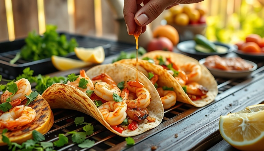 Easy outdoor grill recipes with shrimp tacos preparation.