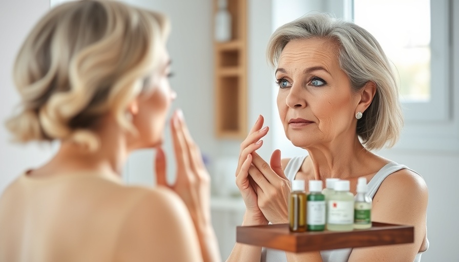 Woman applying skincare in bright bathroom, focusing on makeup in your 40s