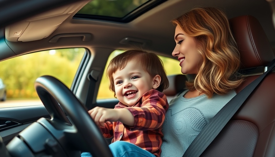 Not a Playful Parent - Woman holding child in car, child happy, photorealistic.