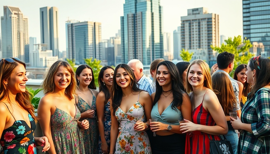 Proudly Canadian rooftop party in the travel industry, women enjoying the event.