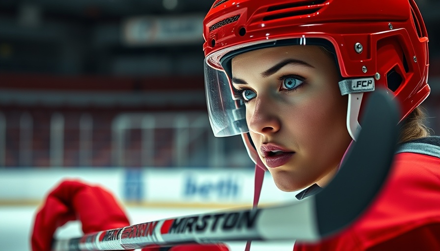 Marie-Philip Poulin in red helmet on ice rink.