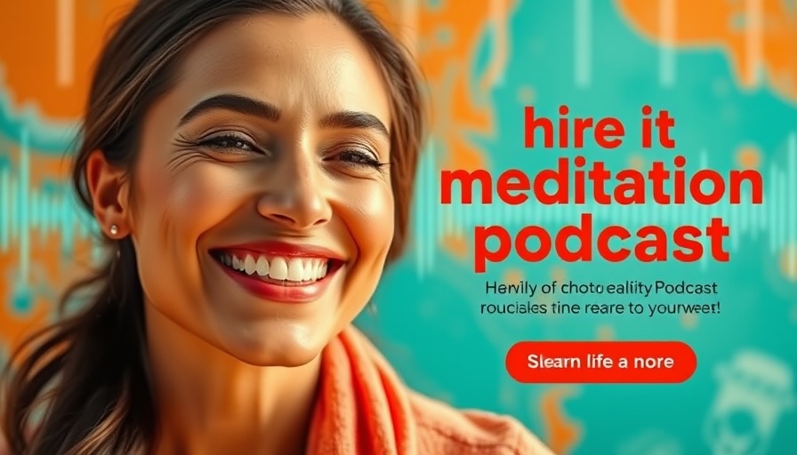 Meditation podcast graphic featuring a woman smiling.