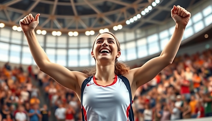 Sarah Mitton celebrates winning bronze medal at Diamond League.