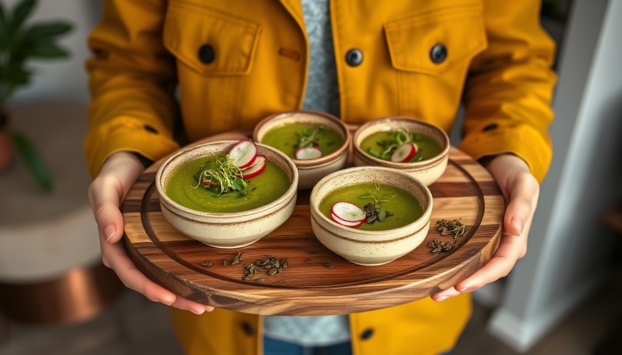 Spring Pea Gazpacho Recipe in ceramic bowls with fresh garnishes.