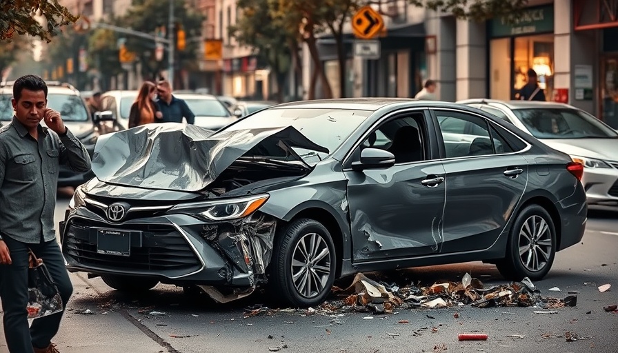 City street with car damage after major accident