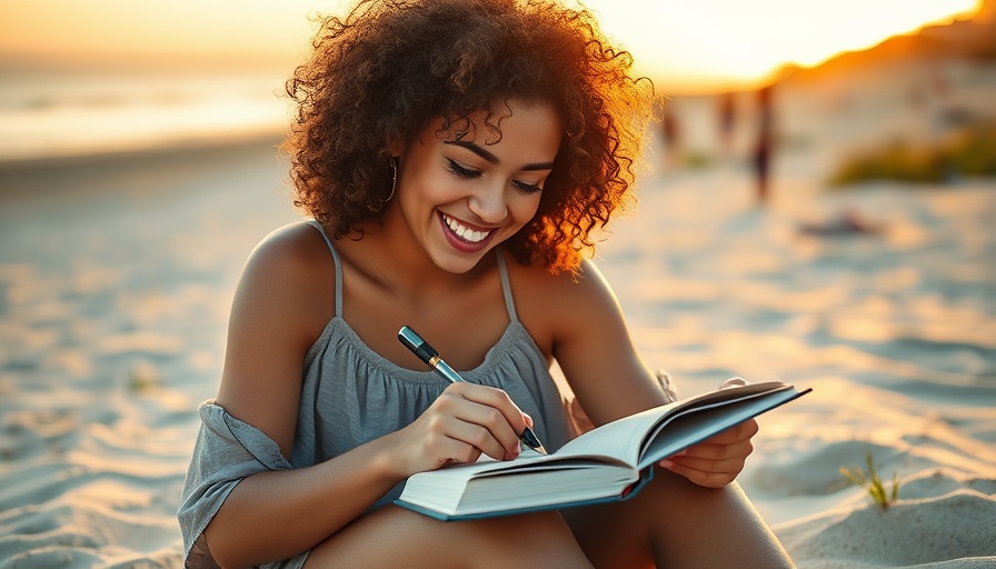 Simple and clutter-free summer scene with woman writing.
