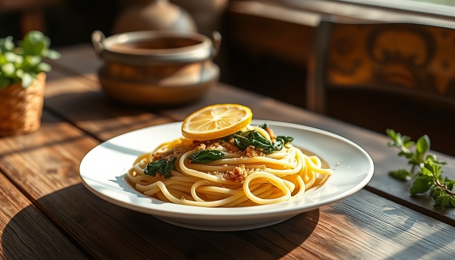 Light pasta dishes with lemon, spinach, and breadcrumbs.