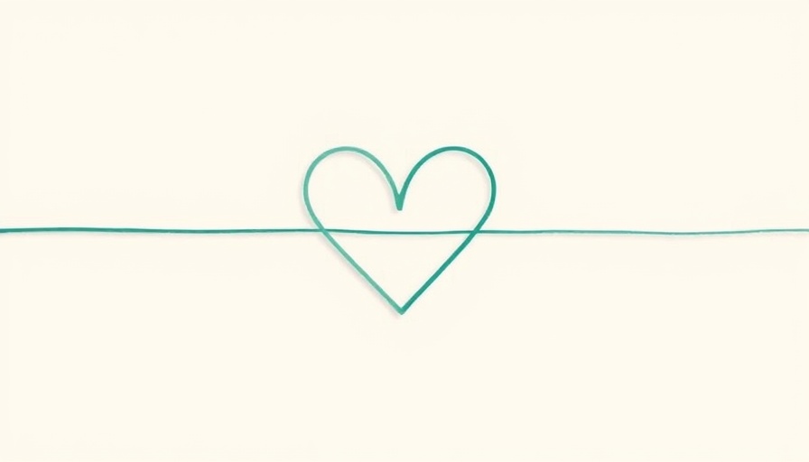 Minimalist teal line and heart design symbolizing self-care.