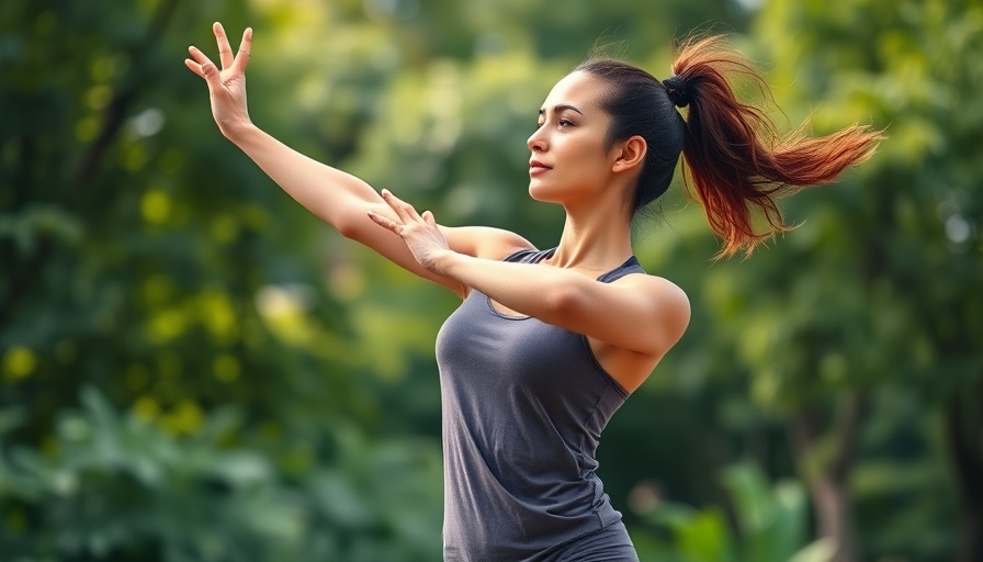 Dynamic yoga woman resetting body with nature, vibrant colors.