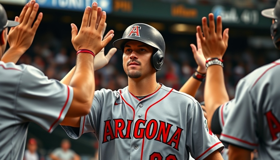Baseball player in Arizona uniform high-fiving teammates.