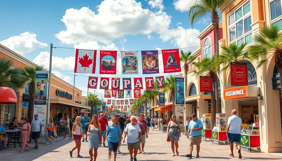Experience Kissimmee Canada event with promotional banners and exploring visitors.
