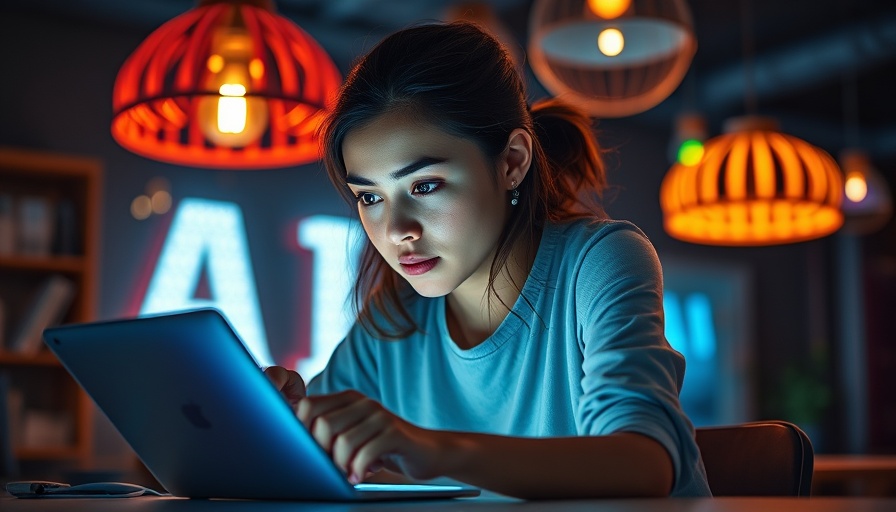 Incorporate AI into College Level Learning: Student using tablet in a dim room.