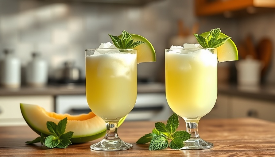 Honeydew melon slushies in elegant glasses with mint garnish.