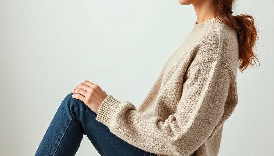 Relaxed taupe sweater, soft fall style.