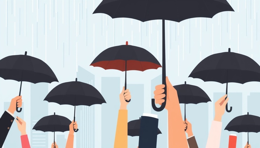 Illustration of umbrellas in rain, symbolizing calmness despite chaos, for 12-Minute Meditation for Busy Parents.