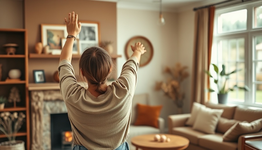 Woman adjusting decor on a shelf for summer to fall home transition.