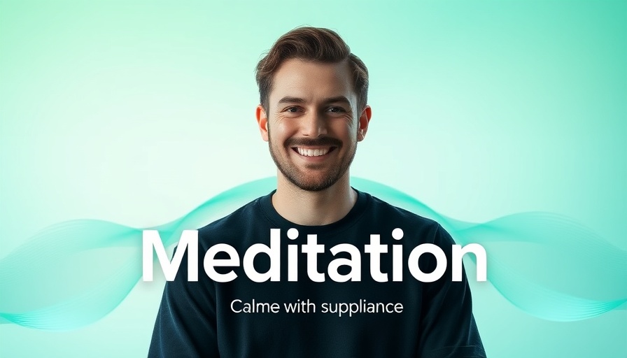 Meditation for flow state audio visual with smiling man and text.