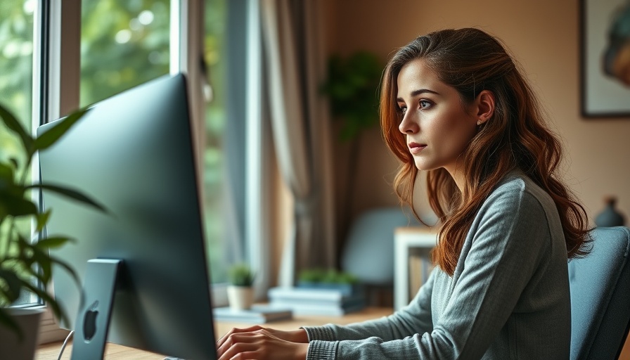 Woman practicing seasonal routines and wellness in home office.
