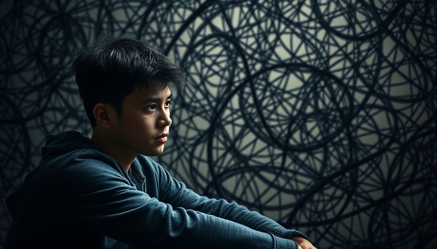 Young person sitting thoughtfully against an abstract background supporting a friend with OCD.