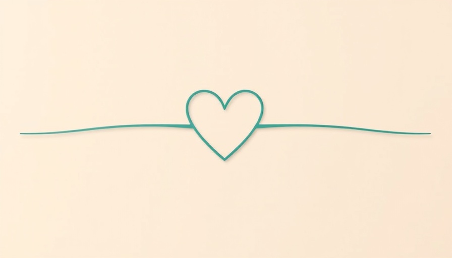 Minimalist heart symbol on teal line, supporting families concept.