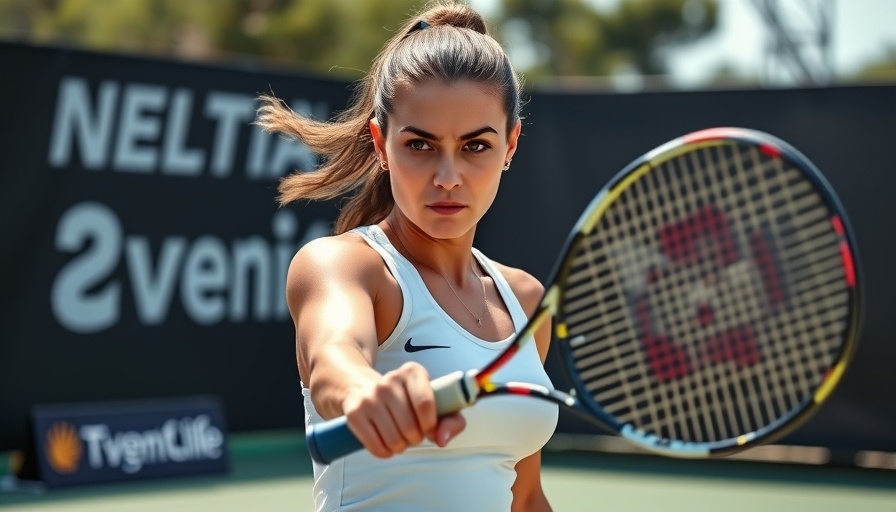 Tennis player intensely preparing on court at Marina Stakusic comeback upset event.