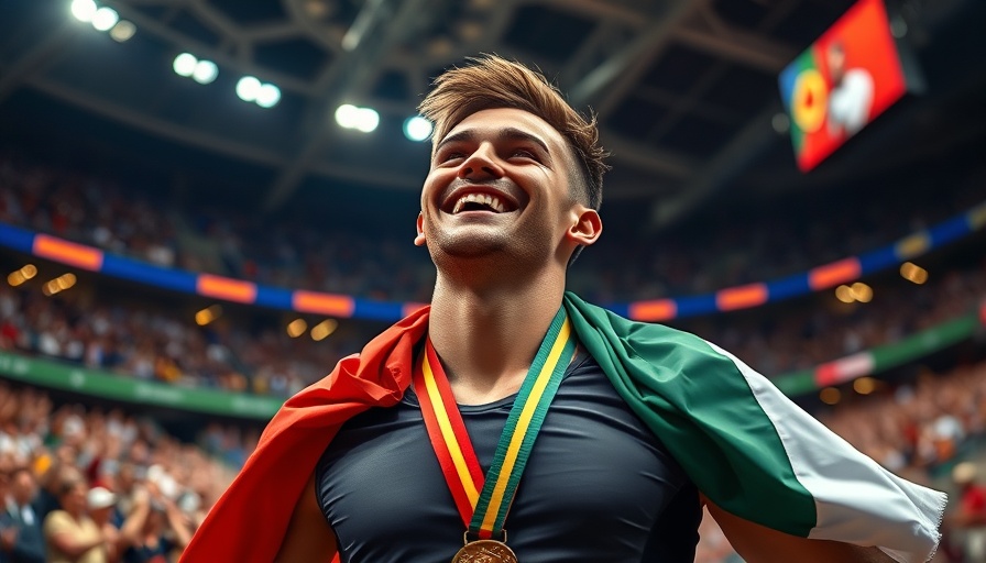 Athlete celebrates with bronze medal at IAAF World Championships.