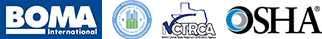 Certification logos for BOMA, OSHA, and others