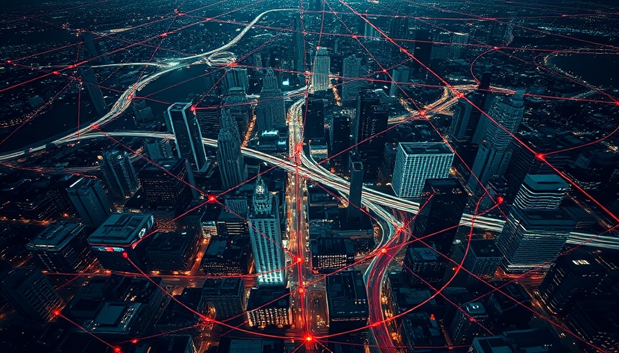 Aerial view of AI-powered wireless networks over cityscape.
