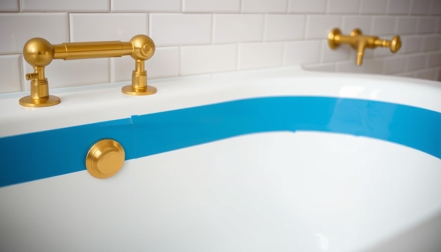Bathtub recaulk preparation with blue tape and gold fixtures