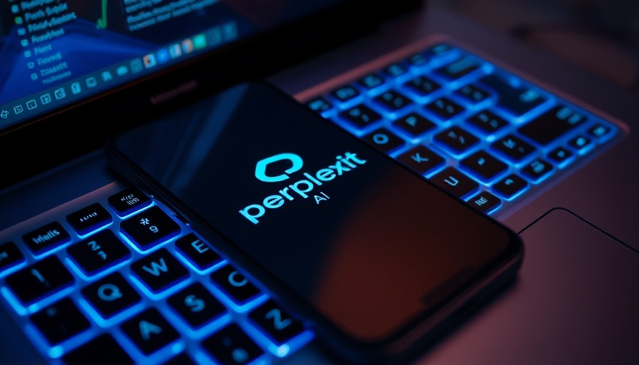 Perplexity AI logo on smartphone with laptop keyboard.
