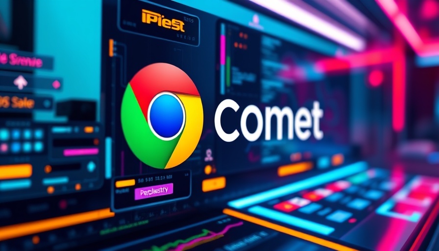 Perplexity AI with Chrome logo and Comet text, digital tech theme.