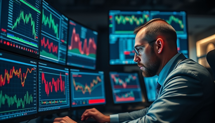 Stock trader analyzing data on screens in financial office, high stock valuations.