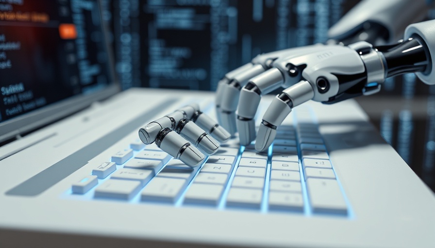 Futuristic robotic hands typing on keyboard, Claude AI theme.